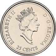 Canada 25 Cents October 1999 KM# 351 25 CENTS ELIZABETH II D ∙ G ∙ REGINA coin obverse
