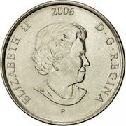 Canada 25 Cents Pink Ribbon 2006 P KM# 635 ELIZABETH II D ∙ G ∙ REGINA 2006 P coin obverse Canada 25 Cents Pink Ribbon 2006 P KM# 635 ELIZABETH II D ∙ G ∙ REGINA 2006 P coin obverse
