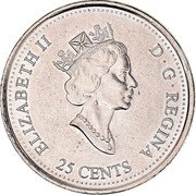 Canada 25 Cents Pride 2000 KM# 384.2 ELIZABETH II D ∙ G ∙ REGINA 25 CENTS coin obverse Canada 25 Cents Pride 2000 KM# 384.2 ELIZABETH II D ∙ G ∙ REGINA 25 CENTS coin obverse