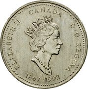 Canada 25 Cents Prince Edward Island (1992) KM# 222 ELIZABETH II CANADA D ∙ G ∙ REGINA 1867-1992 coin obverse Canada 25 Cents Prince Edward Island (1992) KM# 222 ELIZABETH II CANADA D ∙ G ∙ REGINA 1867-1992 coin obverse