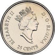 Canada 25 Cents September - Canada Through a Child's Eye 1999 KM# 350 ELIZABETH II D ∙ G ∙ REGINA 25 CENTS coin obverse