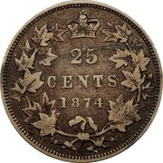 Canada 25 Cents Victoria 1874 H KM# 5 25 CENTS coin reverse Canada 25 Cents Victoria 1874 H KM# 5 25 CENTS coin reverse