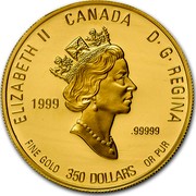 Canada 350 Dollars P.E.I. Golden Slipper 1999 Proof KM# 370 ELIZABETH II CANADA D∙ G∙ REGINA 1999 .99999 FINE GOLD 350 DOLLARS OR PUR coin obverse Canada 350 Dollars P.E.I. Golden Slipper 1999 Proof KM# 370 ELIZABETH II CANADA D∙ G∙ REGINA 1999 .99999 FINE GOLD 350 DOLLARS OR PUR coin obverse