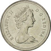 Canada 5 Cents Elizabeth II 1981 KM# 60.2 ELIZABETH II D G REGINA coin obverse Canada 5 Cents Elizabeth II 1981 KM# 60.2 ELIZABETH II D G REGINA coin obverse