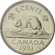Canada 5 Cents Elizabeth II 1981 KM# 60.2 5 CENTS CANADA *DATE* coin reverse Canada 5 Cents Elizabeth II 1981 KM# 60.2 5 CENTS CANADA *DATE* coin reverse