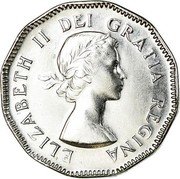 Canada 5 Cents (Elizabeth II 1st portrait) KM# 50 ELIZABETH II DEI GRATIA REGINA M∙G∙ coin obverse Canada 5 Cents (Elizabeth II 1st portrait) KM# 50 ELIZABETH II DEI GRATIA REGINA M∙G∙ coin obverse