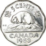 Canada 5 Cents (Elizabeth II 1st portrait) KM# 50 5 CENTS K∙G CANADA DATE coin reverse Canada 5 Cents (Elizabeth II 1st portrait) KM# 50 5 CENTS K∙G CANADA DATE coin reverse