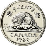 Canada 5 Cents Elizabeth II 2nd portrait 1989 Proof KM# 60.2a 5 CENTS K∙ G CANADA coin reverse Canada 5 Cents Elizabeth II 2nd portrait 1989 Proof KM# 60.2a 5 CENTS K∙ G CANADA coin reverse
