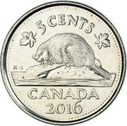 Canada 5 Cents Elizabeth II 4-th portrait 2016 Maple leaf KM# 491 5 CENTS CANADA DATE coin reverse Canada 5 Cents Elizabeth II 4-th portrait 2016 Maple leaf KM# 491 5 CENTS CANADA DATE coin reverse
