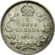 Canada 5 Cents George V 1914 KM# 22 5 CENTS CANADA DATE coin reverse Canada 5 Cents George V 1914 KM# 22 5 CENTS CANADA DATE coin reverse