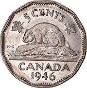 Canada 5 Cents George VI Beaver 1946 KM# 39a 5 CENTS K∙G CANADA DATE coin reverse Canada 5 Cents George VI Beaver 1946 KM# 39a 5 CENTS K∙G CANADA DATE coin reverse