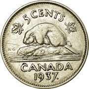 Canada 5 Cents George VI (round) 1937 Dot Dot KM# 33 5 CENTS CANADA DATE coin reverse Canada 5 Cents George VI (round) 1937 Dot Dot KM# 33 5 CENTS CANADA DATE coin reverse