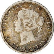 Canada 5 Cents Victoria 1873 KM# 2 VICTORIA D: G: REG: NEWFOUNDLAND coin obverse Canada 5 Cents Victoria 1873 KM# 2 VICTORIA D: G: REG: NEWFOUNDLAND coin obverse