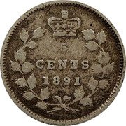 Canada 5 Cents Victoria 1891 KM# 2 5 CENTS DATE coin reverse Canada 5 Cents Victoria 1891 KM# 2 5 CENTS DATE coin reverse