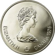 Canada 5 Dollars Olympic Flame 1976 Proof KM# 110 ELIZABETH II CANADA 1976 coin obverse Canada 5 Dollars Olympic Flame 1976 Proof KM# 110 ELIZABETH II CANADA 1976 coin obverse