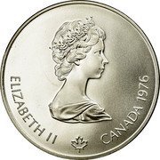 Canada 5 Dollars Olympic village 1976 Proof KM# 109 ELIZABETH II CANADA 1976 coin obverse Canada 5 Dollars Olympic village 1976 Proof KM# 109 ELIZABETH II CANADA 1976 coin obverse