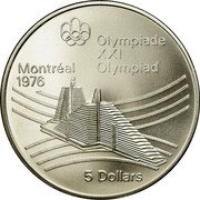 Canada 5 Dollars Olympic village 1976 Proof KM# 109 OLYMPIADE XXI OLYMPIAD MONTREAL 1976 5 DOLLARS coin reverse Canada 5 Dollars Olympic village 1976 Proof KM# 109 OLYMPIADE XXI OLYMPIAD MONTREAL 1976 5 DOLLARS coin reverse