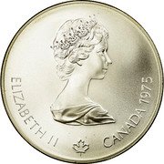 Canada 5 Dollars Platform Diver 1975 Proof KM# 101 ELIZABETH II CANADA 1975 coin obverse Canada 5 Dollars Platform Diver 1975 Proof KM# 101 ELIZABETH II CANADA 1975 coin obverse