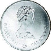 Canada 5 Dollars Swimming 1975 Proof KM# 100 ELIZABETH II CANADA 1974 coin obverse Canada 5 Dollars Swimming 1975 Proof KM# 100 ELIZABETH II CANADA 1974 coin obverse