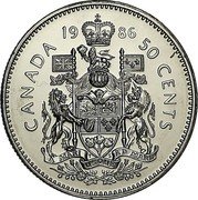 Canada 50 Cents Coat of arms SmBds 1986 KM# 75.3 CANADA DATE 50 CENTS coin reverse Canada 50 Cents Coat of arms SmBds 1986 KM# 75.3 CANADA DATE 50 CENTS coin reverse
