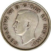 Canada 50 Cents George VI 1939 KM# 36 GEORGIVS VI D:G:REX ET IND:IMP: coin obverse Canada 50 Cents George VI 1939 KM# 36 GEORGIVS VI D:G:REX ET IND:IMP: coin obverse