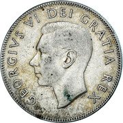 Canada 50 Cents George VI 1950 no lines in 0 KM# 45 GORGIVS VI DEI GRATIA REX HP coin obverse Canada 50 Cents George VI 1950 no lines in 0 KM# 45 GORGIVS VI DEI GRATIA REX HP coin obverse