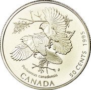 Canada 50 Cents Gray Jays 1995 Proof KM# 263 PERISOREUS CANADENSIS CANADA 50 CENTS 1995 coin reverse Canada 50 Cents Gray Jays 1995 Proof KM# 263 PERISOREUS CANADENSIS CANADA 50 CENTS 1995 coin reverse