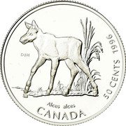 Canada 50 Cents Moose Calf 1996 Proof KM# 283 ALCES ALCES CANADA 50 CENTS 1996 coin reverse