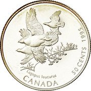 Canada 50 Cents White-tailed Ptarmigans 1995 Proof KM# 264 LAGOPUS LEUCURUS CANADA 50 CENTS 1995 coin reverse Canada 50 Cents White-tailed Ptarmigans 1995 Proof KM# 264 LAGOPUS LEUCURUS CANADA 50 CENTS 1995 coin reverse