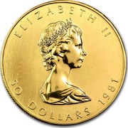 Canada 50 Dollars Maple Leaf 1981 KM# 125.1 ELIZABETH II 50 DOLLARS 1981 coin obverse Canada 50 Dollars Maple Leaf 1981 KM# 125.1 ELIZABETH II 50 DOLLARS 1981 coin obverse