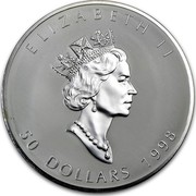Canada 50 Dollars Maple Leaf 1998 Proof KM# 326 ELZABETH II 50 DOLLARS 1998 coin obverse Canada 50 Dollars Maple Leaf 1998 Proof KM# 326 ELZABETH II 50 DOLLARS 1998 coin obverse