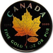 Canada 50 Dollars Maple leaf hologram flanked by 9999 2000 KM# 369 CANADA FINE GOLD 1 OZ OR PUR 9999 9999 coin reverse Canada 50 Dollars Maple leaf hologram flanked by 9999 2000 KM# 369 CANADA FINE GOLD 1 OZ OR PUR 9999 9999 coin reverse
