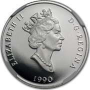 Canada 75 Dollars Polar bear 1990 Proof; in sets only KM# 175 ELIZABETH II D ∙ G ∙ REGINA 1990 coin obverse Canada 75 Dollars Polar bear 1990 Proof; in sets only KM# 175 ELIZABETH II D ∙ G ∙ REGINA 1990 coin obverse