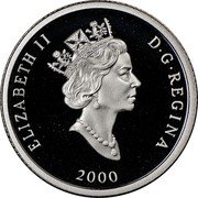 Canada 75 Dollars Pronghorn 2000 Proof; in sets only KM# 406 ELIZABETH II D G REGINA 2000 coin obverse Canada 75 Dollars Pronghorn 2000 Proof; in sets only KM# 406 ELIZABETH II D G REGINA 2000 coin obverse