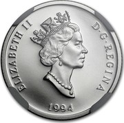 Canada 75 Dollars Sea Otter 1994 Proof; in sets only KM# 253 ELIZABETH II D G REGINA 1994 coin obverse Canada 75 Dollars Sea Otter 1994 Proof; in sets only KM# 253 ELIZABETH II D G REGINA 1994 coin obverse