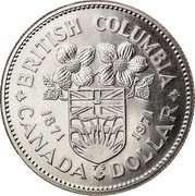 Canada Dollar British Columbia 1971 Prooflike KM# 79 BRITISH COLUMBIA 1871 1971 CANADA TS DOLLAR coin reverse Canada Dollar British Columbia 1971 Prooflike KM# 79 BRITISH COLUMBIA 1871 1971 CANADA TS DOLLAR coin reverse