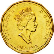 Canada Dollar Canadian Confederation (1992) KM# 218 ELIZABETH II D ∙ G ∙ REGINA 1867-1992 coin obverse Canada Dollar Canadian Confederation (1992) KM# 218 ELIZABETH II D ∙ G ∙ REGINA 1867-1992 coin obverse