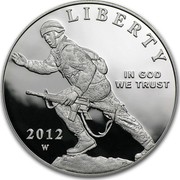 USA Dollar Infantry Soldier 2012 Proof KM# 529 LIBERTY IN GOD WE TRUST 2012 W coin obverse USA Dollar Infantry Soldier 2012 Proof KM# 529 LIBERTY IN GOD WE TRUST 2012 W coin obverse