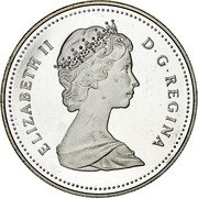 Canada Dollar Mackenzie River Bicentennial 1989 Proof KM# 168 ELIZABETH II D ∙ G ∙ REGINA coin obverse Canada Dollar Mackenzie River Bicentennial 1989 Proof KM# 168 ELIZABETH II D ∙ G ∙ REGINA coin obverse