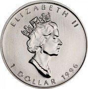 Canada Dollar Maple Leaf 1996 KM# 239 ELIZABETH II 1 DOLLAR coin obverse Canada Dollar Maple Leaf 1996 KM# 239 ELIZABETH II 1 DOLLAR coin obverse