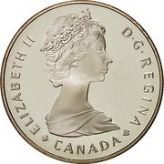 Canada Dollar National Parks Centennial 1985 Proof KM# 143 ELIZABETH II D ∙ G ∙ REGINA CANADA coin obverse Canada Dollar National Parks Centennial 1985 Proof KM# 143 ELIZABETH II D ∙ G ∙ REGINA CANADA coin obverse