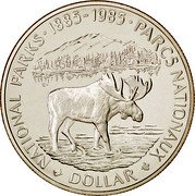 Canada Dollar National Parks Centennial 1985 Proof KM# 143 NATIONAL PARKS ∙ 1885-1985 ∙ PARCS NATIONAUX DOLLAR coin reverse Canada Dollar National Parks Centennial 1985 Proof KM# 143 NATIONAL PARKS ∙ 1885-1985 ∙ PARCS NATIONAUX DOLLAR coin reverse