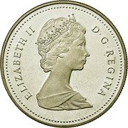 Canada Dollar Saint-Maurice Ironworks 1988 KM# 161 ELIZABETH II D ∙ G ∙ REGINA coin obverse Canada Dollar Saint-Maurice Ironworks 1988 KM# 161 ELIZABETH II D ∙ G ∙ REGINA coin obverse