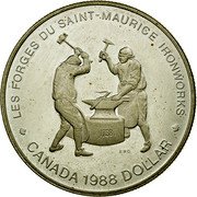 Canada Dollar Saint-Maurice Ironworks 1988 KM# 161 LES FORGES DU SAINT-MAURICE IRONWORKS CANANDA 1988 DOLLAR RRC coin reverse Canada Dollar Saint-Maurice Ironworks 1988 KM# 161 LES FORGES DU SAINT-MAURICE IRONWORKS CANANDA 1988 DOLLAR RRC coin reverse