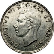 Canada Dollar Voyageur 1937 KM# 37 GEORGIVS VI D : G : REX ET IND : IMP : coin obverse Canada Dollar Voyageur 1937 KM# 37 GEORGIVS VI D : G : REX ET IND : IMP : coin obverse