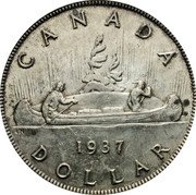 Canada Dollar Voyageur 1937 KM# 37 CANADA DATE DOLLAR coin reverse Canada Dollar Voyageur 1937 KM# 37 CANADA DATE DOLLAR coin reverse