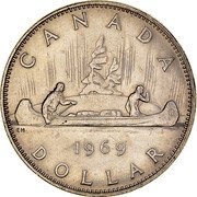Canada Dollar Voyageur Design 1969 KM# 76.1 CANADA DATE DOLLAR coin reverse Canada Dollar Voyageur Design 1969 KM# 76.1 CANADA DATE DOLLAR coin reverse