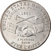 USA Five Cents Jefferson - Westward Expansion - Lewis & Clark Bicentennial 2004 P KM# 360 UNITED STATES OF AMERICA FIVE CENTS LOUISIANA PURCHASE 1803 E PLURIBUS UNUM coin reverse USA Five Cents Jefferson - Westward Expansion - Lewis & Clark Bicentennial 2004 P KM# 360 UNITED STATES OF AMERICA FIVE CENTS LOUISIANA PURCHASE 1803 E PLURIBUS UNUM coin reverse