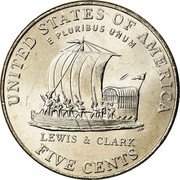 USA Five Cents Keelboat 2004 P KM# 361 UNITED STATES OF AMERICA FIVE CENTS E PLURIBUS UNUM LEWIS & CLARK coin reverse USA Five Cents Keelboat 2004 P KM# 361 UNITED STATES OF AMERICA FIVE CENTS E PLURIBUS UNUM LEWIS & CLARK coin reverse