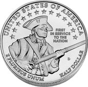 USA Half Dollar U.S. Army 2011 D KM# 506 UNITED STATES OF AMERICA E PLURIBUS UNUM HALF DOLLAR FIRST IN SERVICE TO THE NATION coin reverse USA Half Dollar U.S. Army 2011 D KM# 506 UNITED STATES OF AMERICA E PLURIBUS UNUM HALF DOLLAR FIRST IN SERVICE TO THE NATION coin reverse